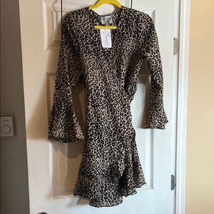 NWT Leopard Print Wrap Dress - Beige/Black